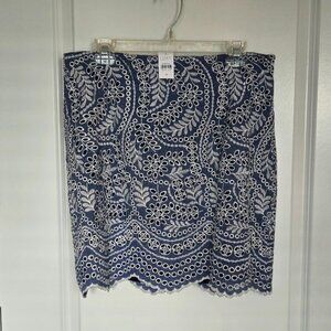 Loft Size 12 Blue and White Scallop Skirt (NWT)